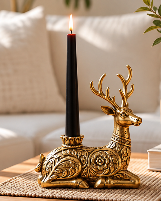 Gold Plated Elegant Reindeer Candle Holder