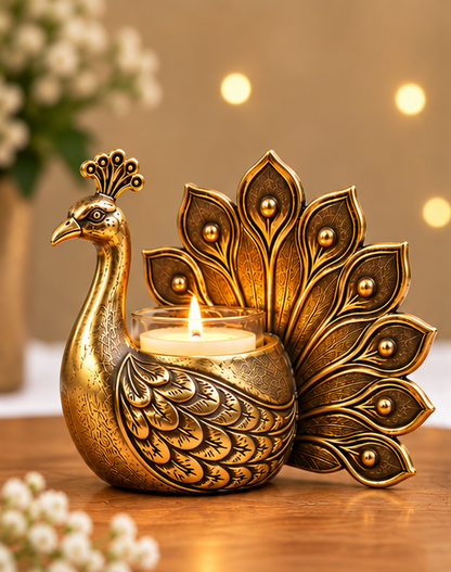 Gold Plated Peacock Candle Holder