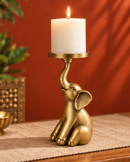 Gold Plated Elephant Candle Holder