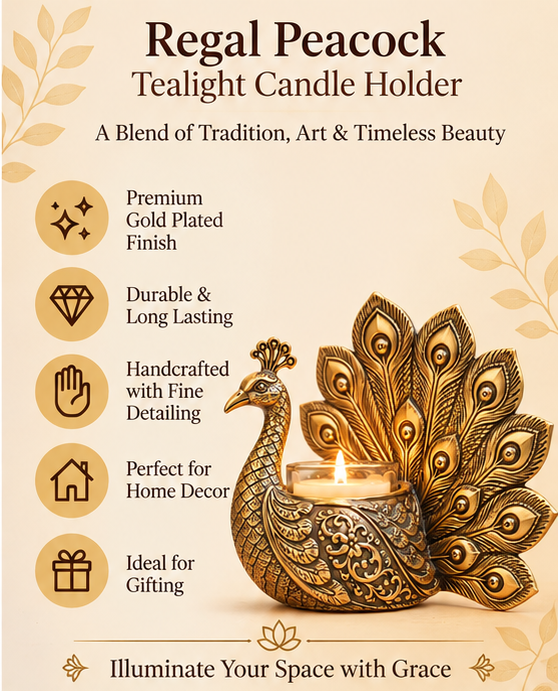 Gold Plated Elegant Peacock Candle Holder