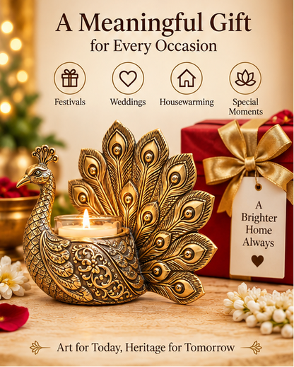 Gold Plated Elegant Peacock Candle Holder