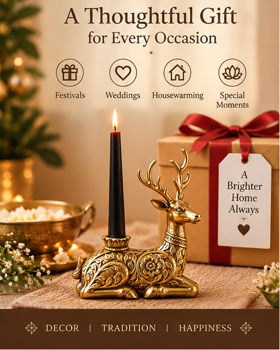 Gold Plated Elegant Reindeer Candle Holder