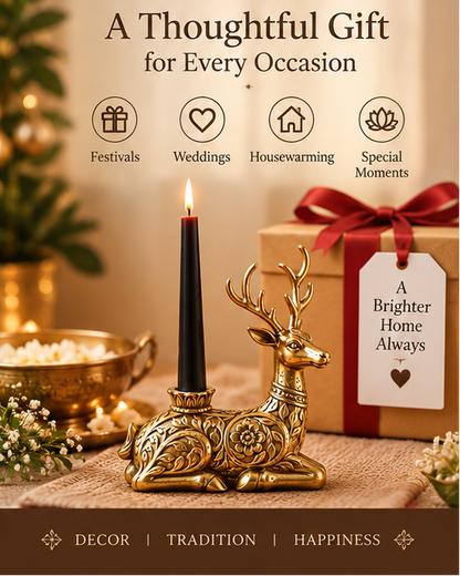 Gold Plated Elegant Reindeer Candle Holder