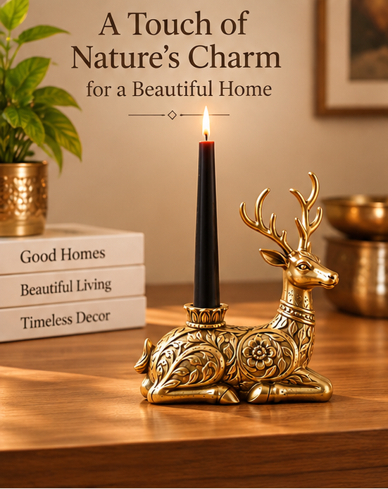 Gold Plated Elegant Reindeer Candle Holder