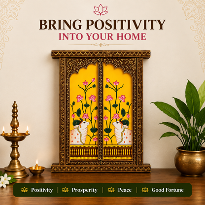Handcrafted & Hand Painted Kamdhenu Lotus Hand-Painted Wall Panel