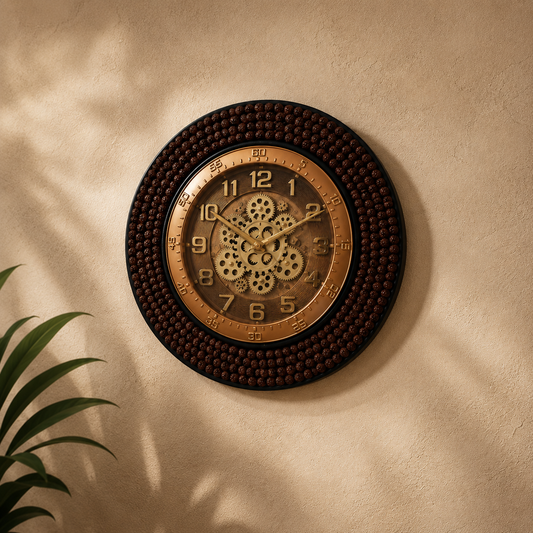 Vintage Bronze Gearcraft Wooden Wall Clock – Handcrafted , Size - 16 Inch