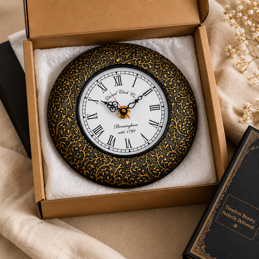 Regal Gold Filigree Clock Wood Wooden Wall Clock – Handcrafted Size - 16 Inch