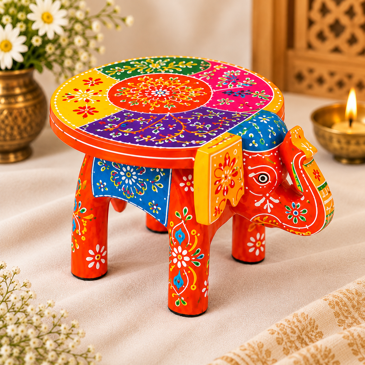 Handcrafted & Hand Painted Heritage Elephant - multicolour