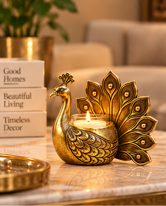 Gold Plated Peacock Candle Holder