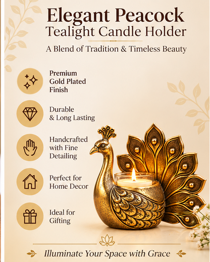 Gold Plated Peacock Candle Holder
