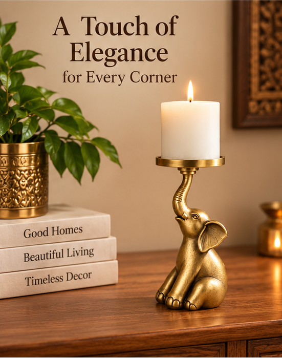 Gold Plated Elephant Candle Holder