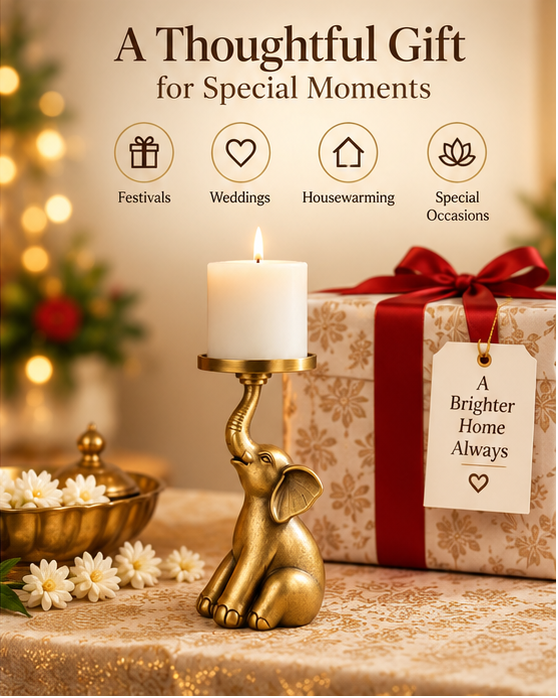 Gold Plated Elephant Candle Holder