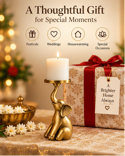 Gold Plated Elephant Candle Holder