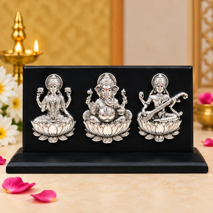 999 Silver Plated Laxmiji, Saraswatiji , Ganeshaji Idol