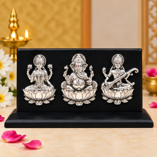 999 Silver Plated Laxmiji, Saraswatiji , Ganeshaji Idol