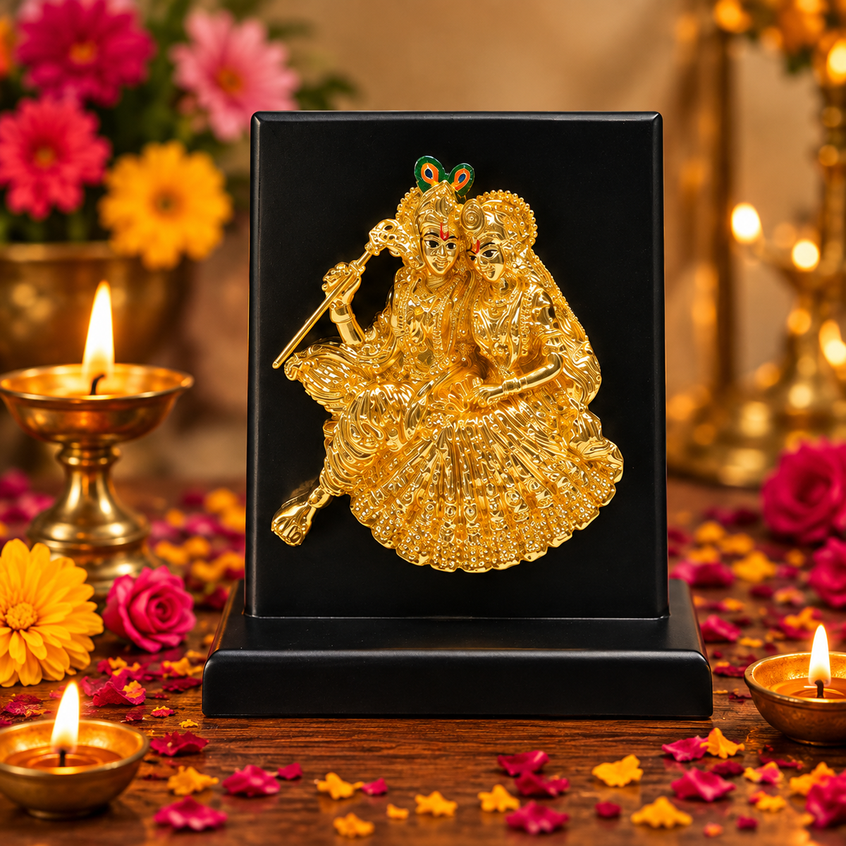24K Gold Plated Radha Krishna Idol