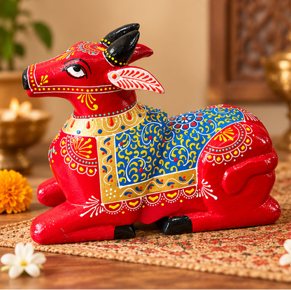Diwali Special Handcrafted Nandi & Elephant Diya Holder Bundle Set | Traditional Handpainted Wooden Decor Set