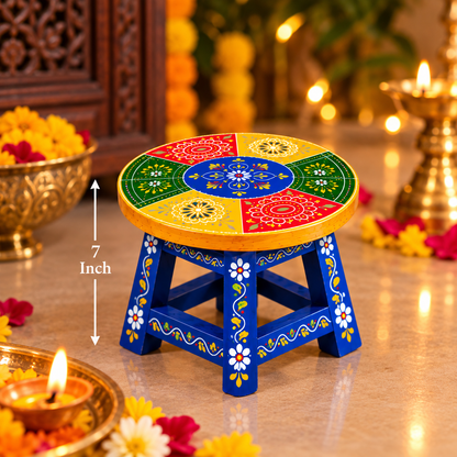 Handcrafted Hand-Painted Wooden Stool – Traditional Rajasthani Decor