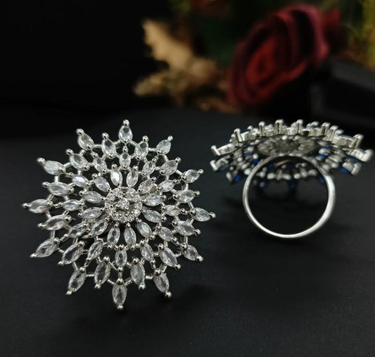 Sparkling Blossom: American Diamond Flower Ring