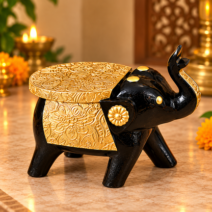 Diwali Bundle Set – Handcrafted & Handpainted Elephant Chowki & Decorative Elephant Stool BRASS WORK