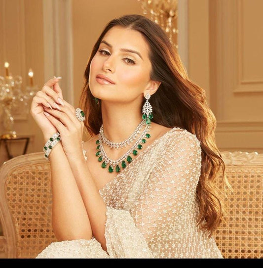 Veshakart Premium Handcrafted American Diamond Necklace Set - Celebrity Style