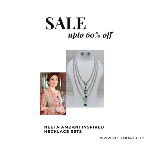 Neeta Ambani Inspired Long Veshakart Premium Handcrafted American Diamond Necklace Set (AAA START CUT)