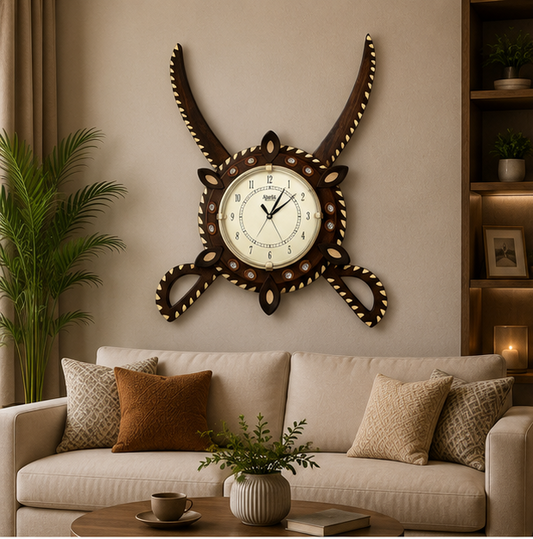 Royal Antler Teak Wood  Wooden Wall Clock – Handcrafted Rustic Wall Decor