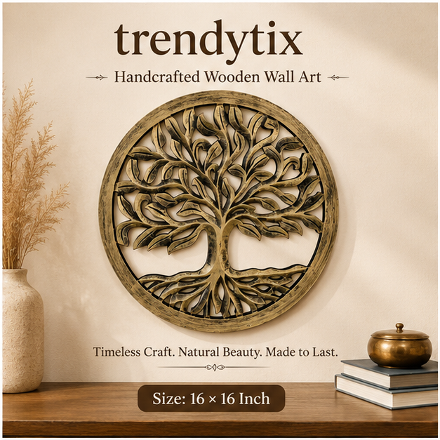 Handcrafted Trendytix Tree of Life Wooden Wall Decor – Antique Gold
