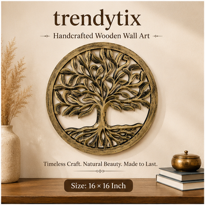 Handcrafted Trendytix Tree of Life Wooden Wall Decor – Antique Gold