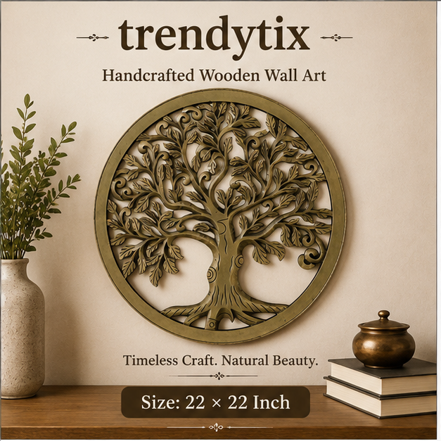 Handcrafted Trendytix Wooden Majestic Heritage Tree Wall Art  – Antique Gold