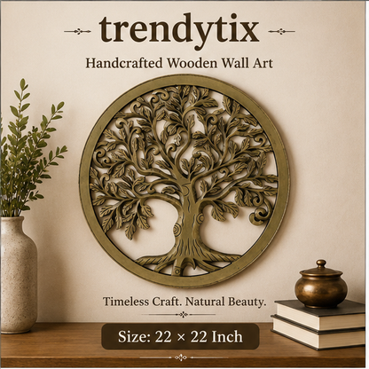 Handcrafted Trendytix Wooden Majestic Heritage Tree Wall Art  – Antique Gold