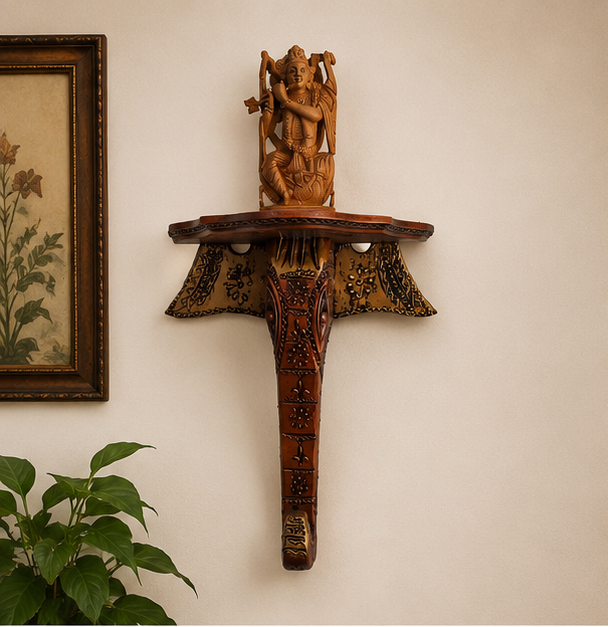 Heritage Handcrafted Elephant Wooden Wall Bracket Shelf – Brown