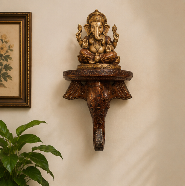 Royal Handcrafted Wooden Elephant Wall Bracket Shelf – Brown