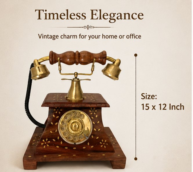 Royal Maharaja Handcrafted Wooden Vintage Telephone (Brass)