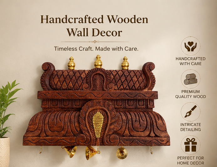 Trendytix Heritage Gopuram Hand-Carved Wooden Wall Panel
