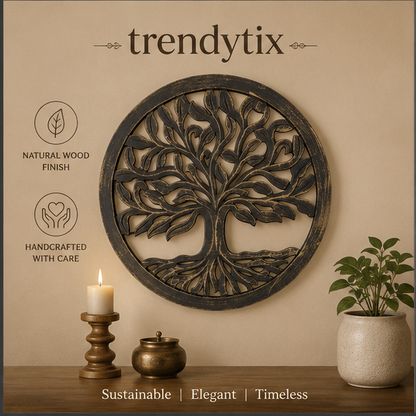 Handcrafted Trendytix Tree of Life Wooden Wall Decor – Antique Black