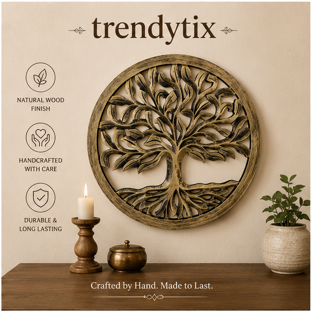 Handcrafted Trendytix Tree of Life Wooden Wall Decor – Antique Gold