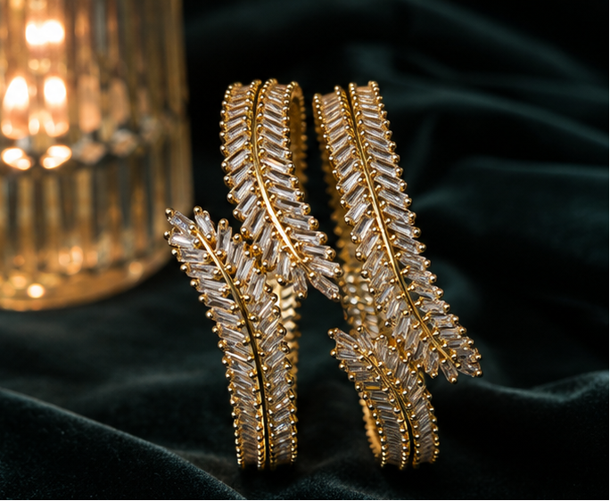 Royal Blossom Crystal Handcrafted American Diamond Bracelet Pair - Gold