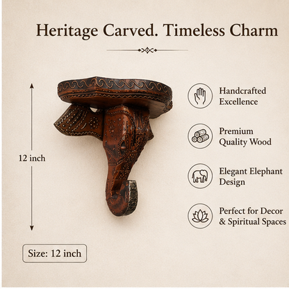 Royal Handcrafted Wooden Elephant Wall Bracket Shelf – Brown