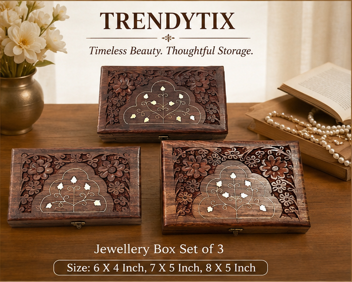 Trendytix Heritage Wooden Jewellery Box Set of 3 - Handcrafted