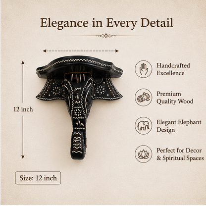 Royal Handcrafted Wooden Elephant Wall Bracket Shelf – Black