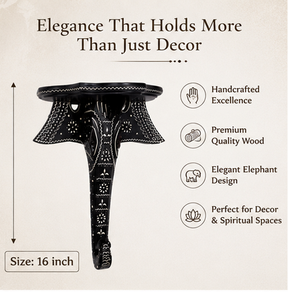 Heritage Handcrafted Elephant Wooden Wall Bracket Shelf – Black