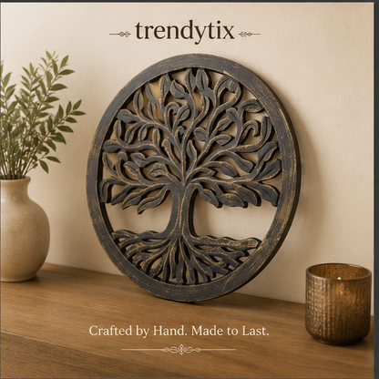 Handcrafted Trendytix Tree of Life Wooden Wall Decor – Antique Black