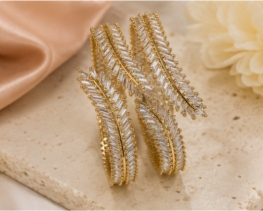 Royal Blossom Crystal Handcrafted American Diamond Bracelet Pair - Gold