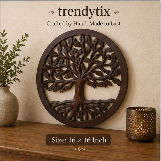 Handcrafted Trendytix Tree of Life Wooden Wall Decor – Antique Brown