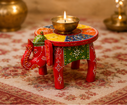 Handcrafted & Hand Painted Wooden Elephant Stool – 6 Inch