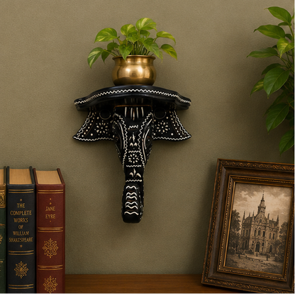 Royal Handcrafted Wooden Elephant Wall Bracket Shelf – Black