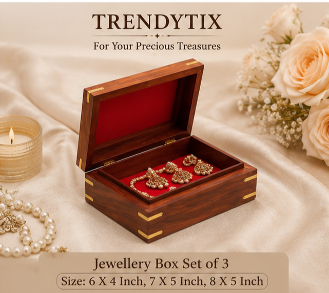 Trendytix Elephant Inlay Wooden Jewellery Box Set of 3 - Handcrafted