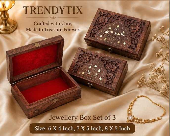 Trendytix Heritage Wooden Jewellery Box Set of 3 - Handcrafted