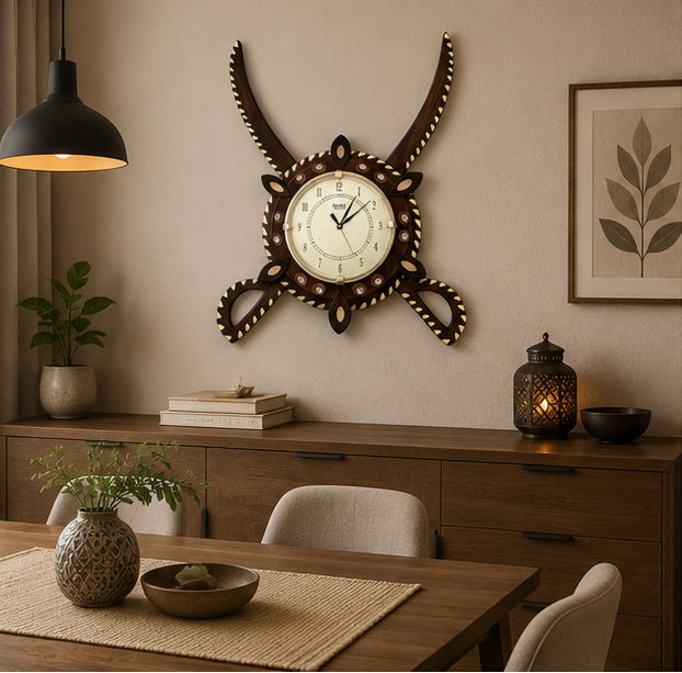 Royal Antler Wooden Wall Clock – Handcrafted Rustic Wall Decor
